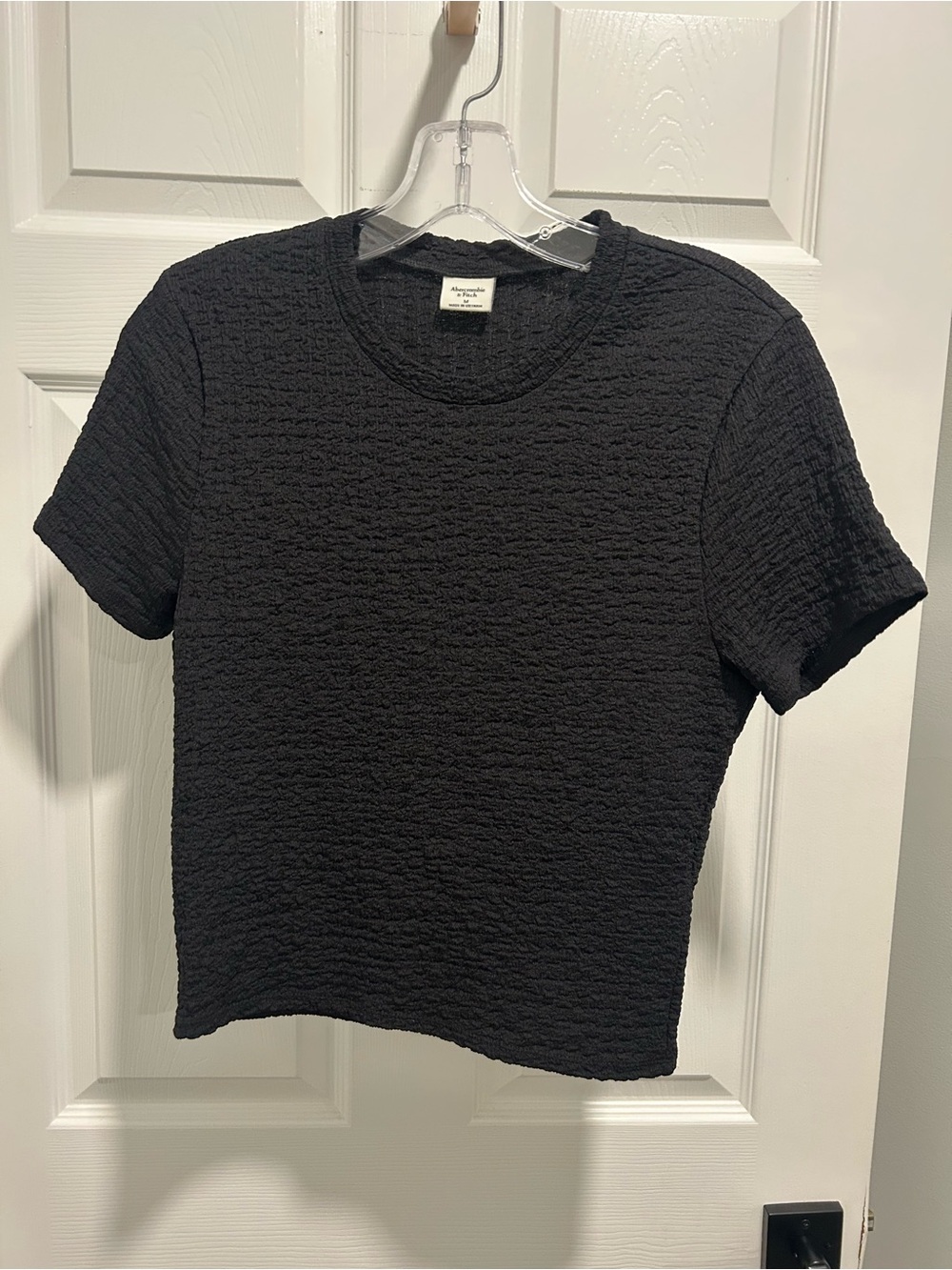 A&F Black Textured Short-Sleeve Women's Top